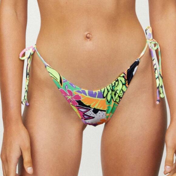 NEW Its Now Cool The 90s Tie Up String Bikini Bottom Pant Neon Biarritz Size 10 - Picture 10 of 10